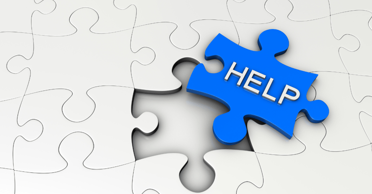 Puzzle piece saying "help"